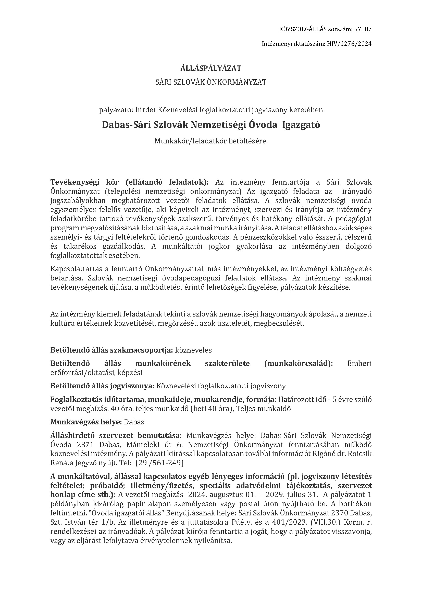 Allas hirdetes DSSSNO Igazgato Oldal 1