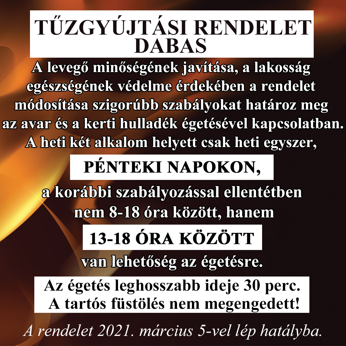 Tűzgyújtási rendelet - Dabas